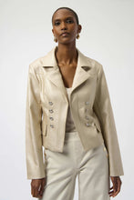 Load image into Gallery viewer, Joseph Ribkoff Leatherette Notched Collar Fitted Jacket 254925 - Soft Gold
