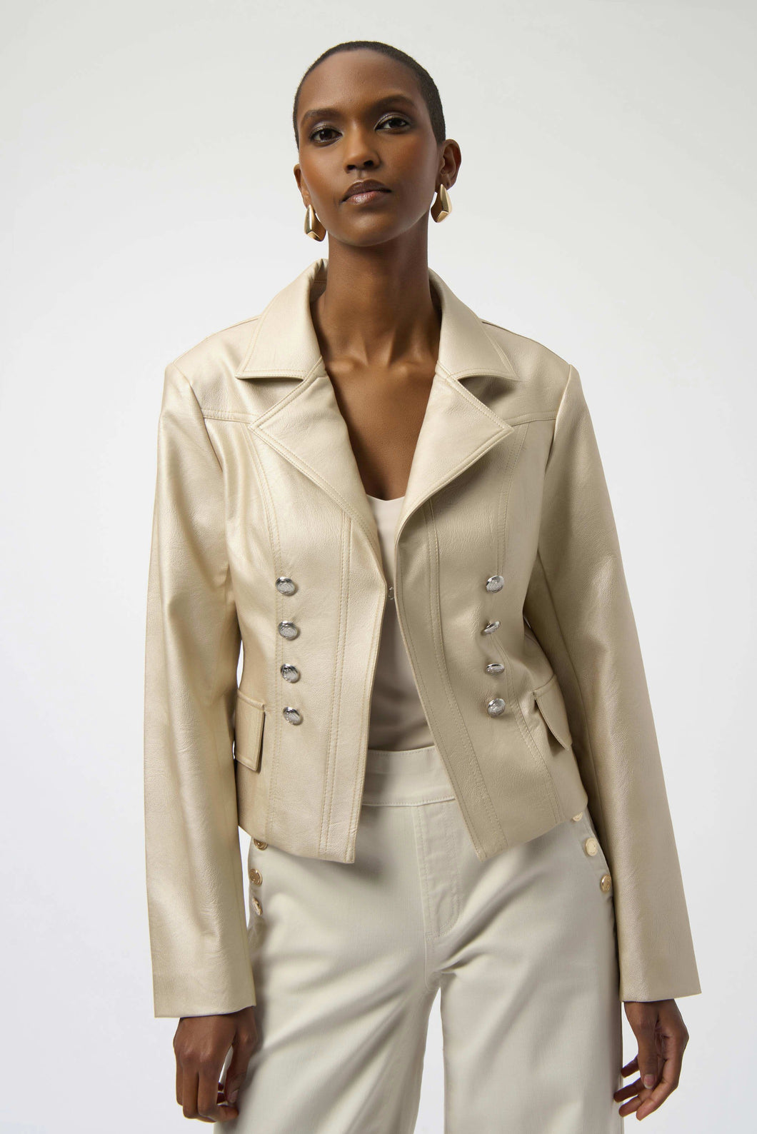 Joseph Ribkoff Leatherette Notched Collar Fitted Jacket 254925 - Soft Gold
