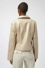 Load image into Gallery viewer, Joseph Ribkoff Leatherette Notched Collar Fitted Jacket 254925 - Soft Gold
