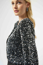 Load image into Gallery viewer, Joseph Ribkoff Sequin Velvet Crop Jacket 254930 - Silver Black
