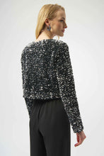 Load image into Gallery viewer, Joseph Ribkoff Sequin Velvet Crop Jacket 254930 - Silver Black
