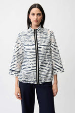 Load image into Gallery viewer, Joseph Ribkoff Jacquard Organza Stripe Bomber Jacket 261094 - Navy Off White
