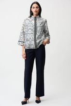 Load image into Gallery viewer, Joseph Ribkoff Jacquard Organza Stripe Bomber Jacket 261094 - Navy Off White
