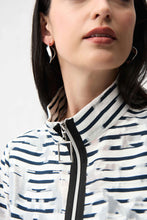 Load image into Gallery viewer, Joseph Ribkoff Jacquard Organza Stripe Bomber Jacket 261094 - Navy Off White
