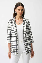Load image into Gallery viewer, Joseph Ribkoff Jacquard Plaid Print Boxy Blazer With Notched Collar 261268 - Black White
