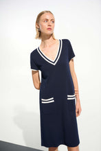 Load image into Gallery viewer, Joseph Ribkoff A-Line Dress With Rib Trim 261648 - Navy
