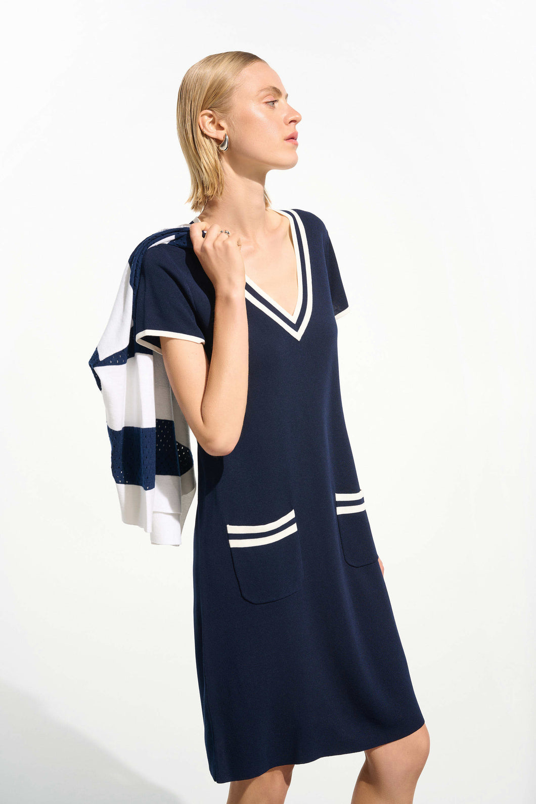 Joseph Ribkoff A-Line Dress With Rib Trim 261648 - Navy