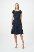 Load image into Gallery viewer, Joseph Ribkoff Embroidered Swirl Fit &amp; Flare Dress 264720 - Midnight Blue
