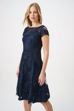 Load image into Gallery viewer, Joseph Ribkoff Embroidered Swirl Fit &amp; Flare Dress 264720 - Midnight Blue
