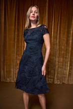 Load image into Gallery viewer, Joseph Ribkoff Embroidered Swirl Fit &amp; Flare Dress 264720 - Midnight Blue
