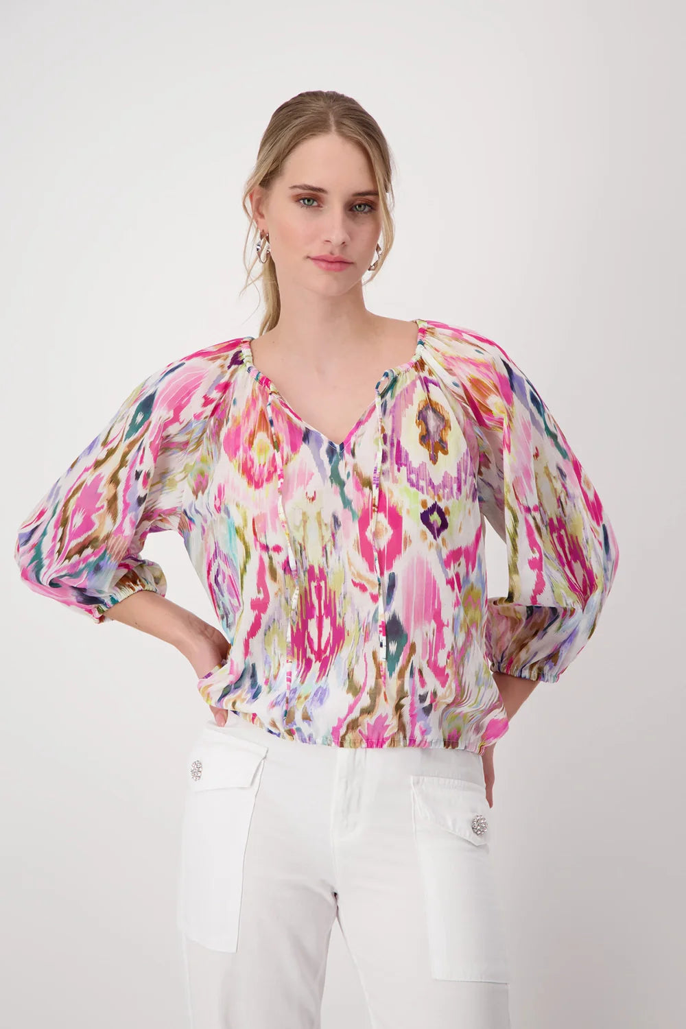 Monari Ikat All Over Blouse - Pink Print