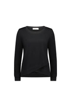 Load image into Gallery viewer, Vassalli Merino Round Neck Top with Crossover Front - Black
