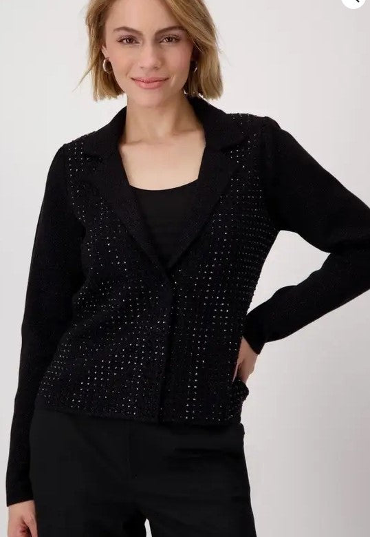 Monari Tailored Jacket with Rhinestone Front 808470 - Black