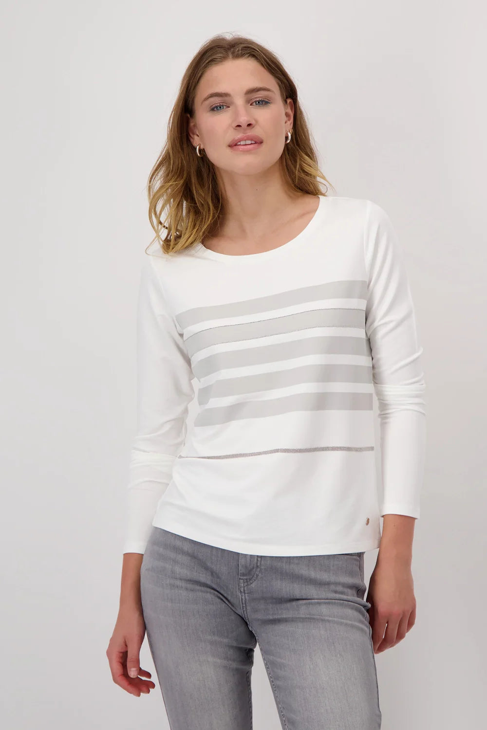 Monari Off White Semi Striped Tee  808527