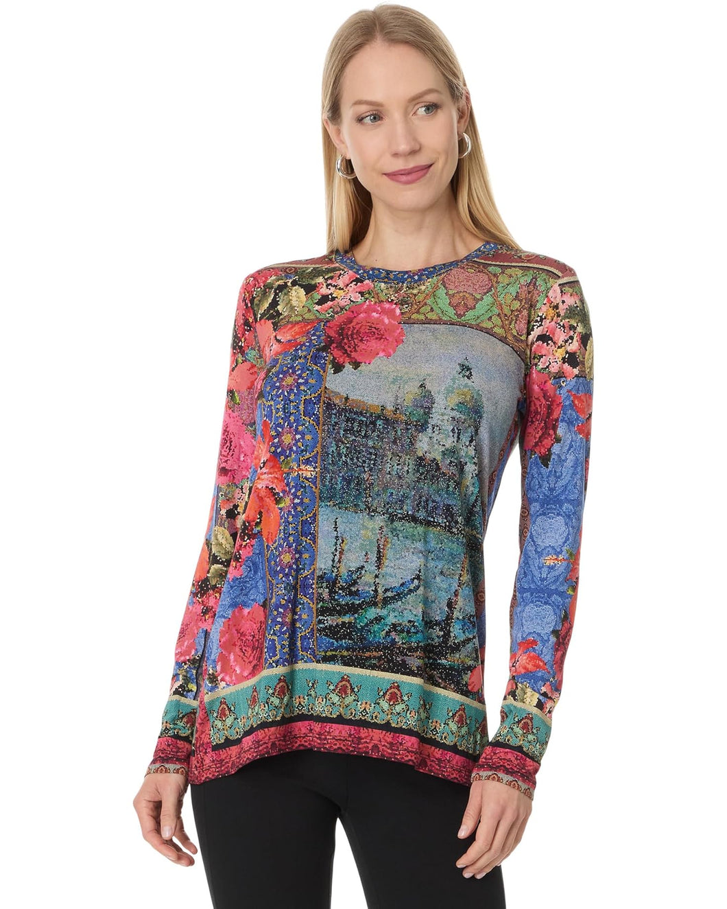 Johnny Was Janie Favourite Long Sleeve Crew Neck T11524-9 - Grand Canal Scarf Print