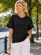 Load image into Gallery viewer, Evidence Embroidered Sleeve Top 95280 - Black
