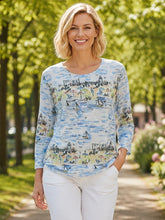 Load image into Gallery viewer, Kleio Beach Scene Knit Top 46902- Blue Multi
