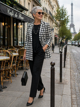 Load image into Gallery viewer, Joseph Ribkoff Jacquard Plaid Print Boxy Blazer With Notched Collar 261268 - Black White
