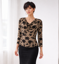 Load image into Gallery viewer, Amanda Cowl Mesh Top 61665 - Tan/Black
