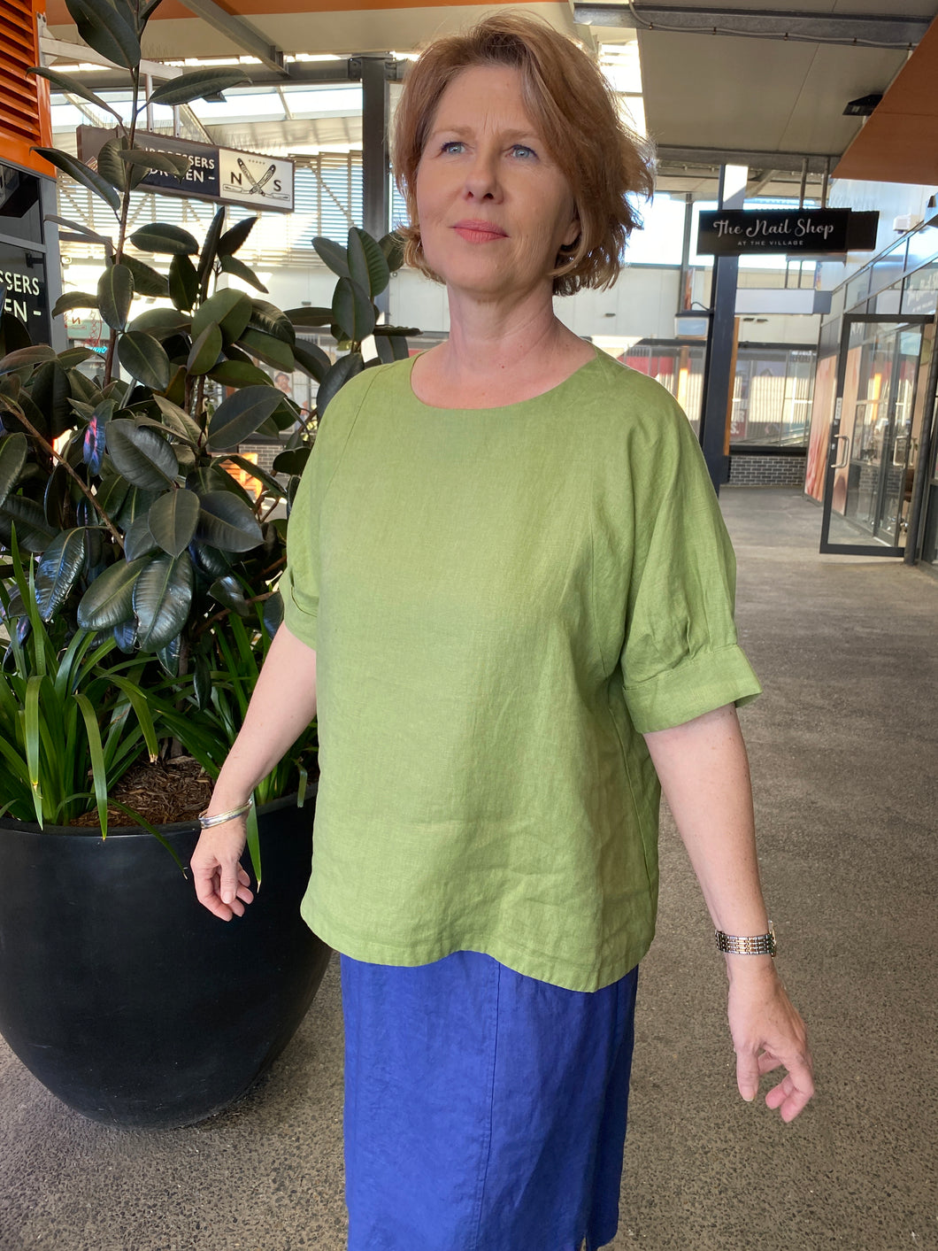 See Saw - Cuff 3/4 Sleeve Seam Detail Top - Pistachio - SS326PS
