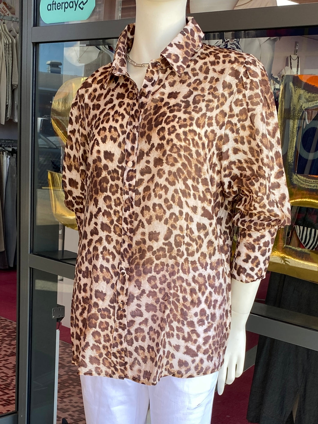 Renoma Velora Shirt 1459A - Cream Brown Animal Print