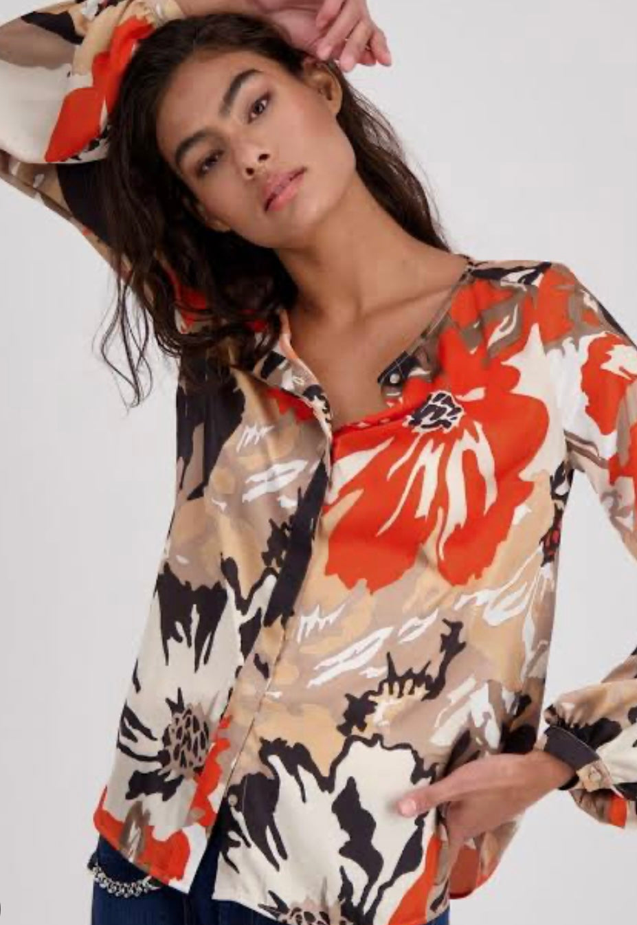 Monari Floral Satin Blouse - Orange