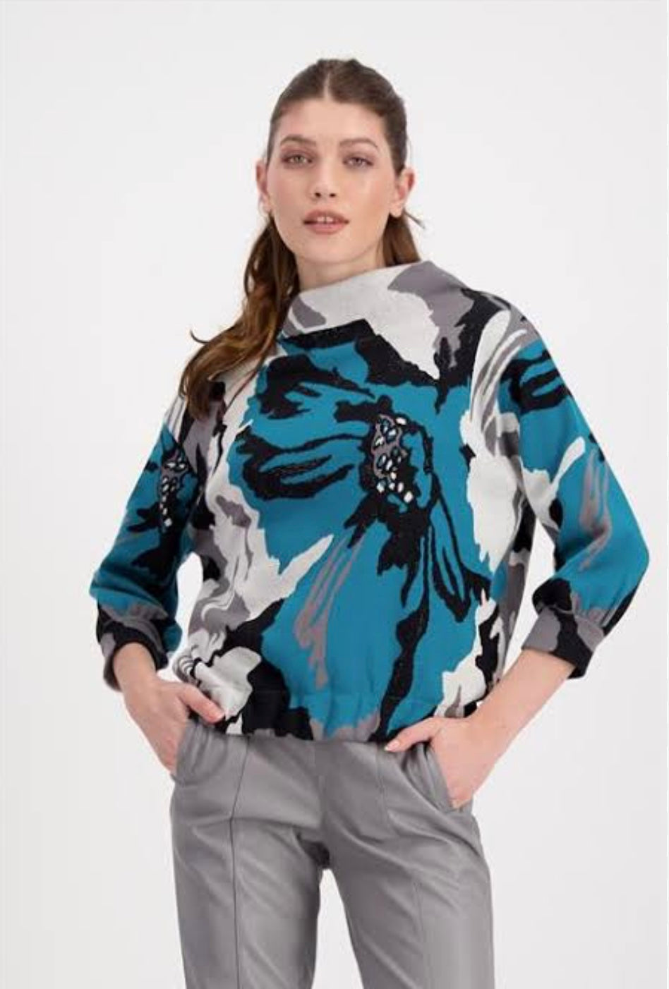 Monari Sweater Floral - Petrol