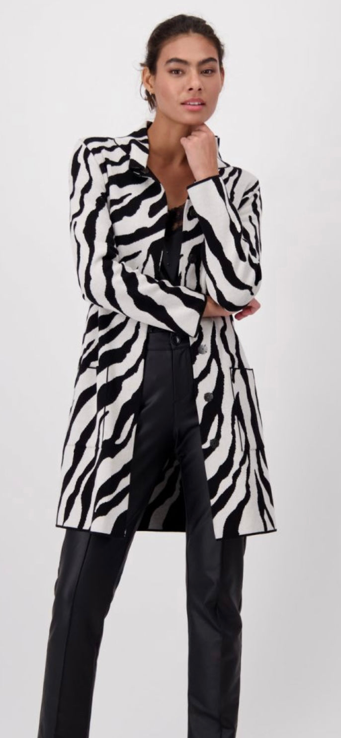 Monari Zebra Knit Jacket Coat -Black