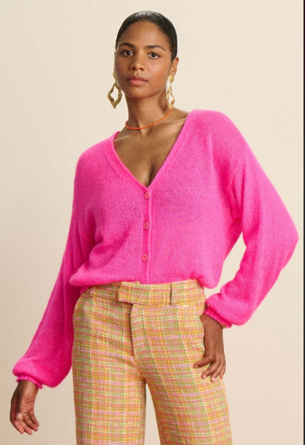 POM Cardigan - Neon Pink