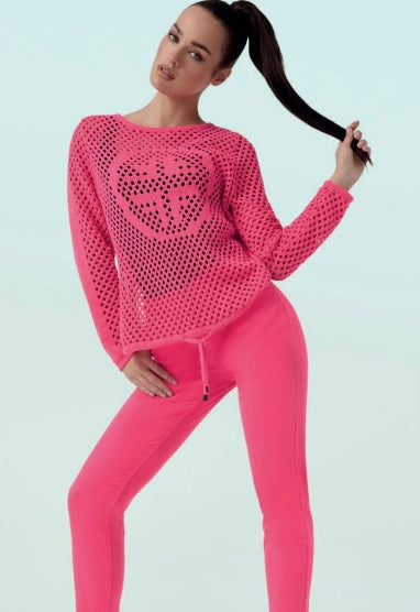 Faber Woman Ladies Fish Net Pullover - Hot Pink