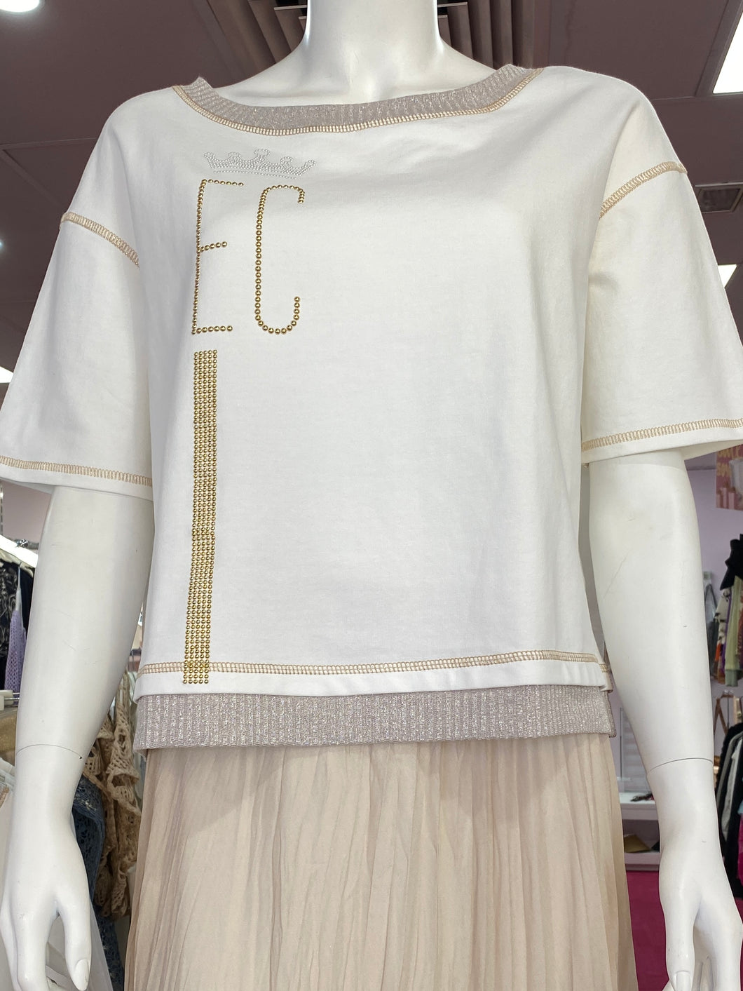 Elisa Cavaletti Gold Stitch Tee - Off White