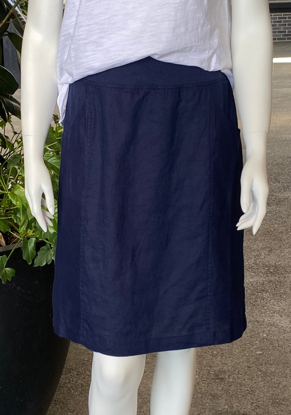 See Saw Linen Rib Waist Skirt - Navy