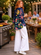 Load image into Gallery viewer, Johnny Was Split Neck Linen Miraze  Blouse J10426-1 Blue
