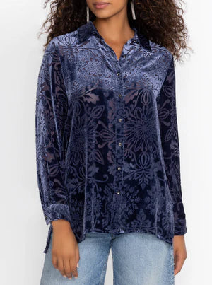 Johnny Was Misty Long Sleeve Button Down Shirt - L16924-9 - Sapphire Blue