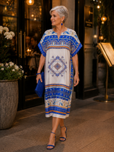 Load image into Gallery viewer, Lauren Manhattan Dress 4ACO - Cobalt Blue Orange Print
