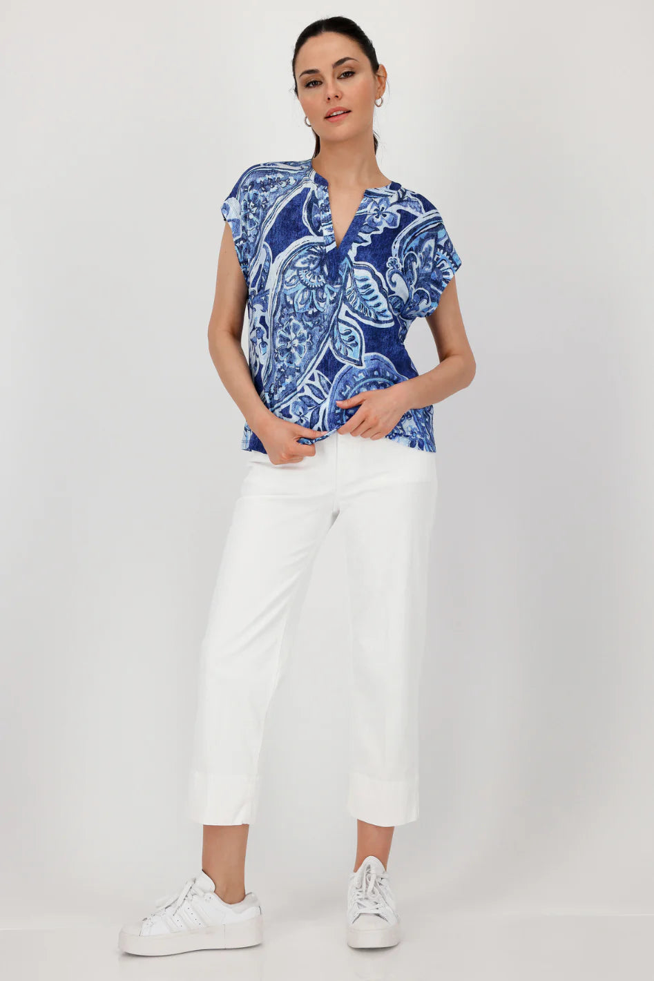 Monari Paisley V Neck Tee 409756 - Blue Paisley