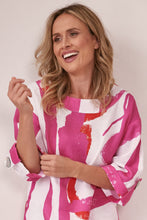 Load image into Gallery viewer, See Saw Linen 3/4 Sleeve top with Feature Button - Pink/Orange
