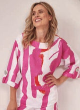 Load image into Gallery viewer, See Saw Linen 3/4 Sleeve top with Feature Button - Pink/Orange
