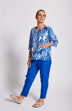 Load image into Gallery viewer, See Saw Linen 7/8 Flat Front Elastic Back Pant - Santorini Blue
