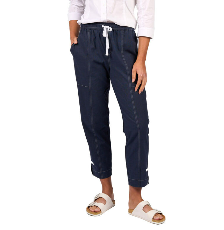 Vassalli - Relaxed Leg Ankle Grazer Pant With Contrast Trim & Stitching - Ink - 5040