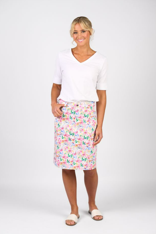 Vassalli - Printed Lightweight Skirt with Centre Back Vent - Porto - 372AV