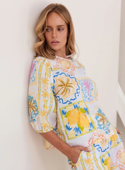 Kaleido - Elbow Sleeve Top - Amalfi Dreams - K80