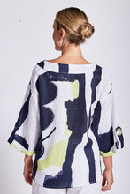 Load image into Gallery viewer, See Saw Linen 3/4 Sleeve Top with Feature Button - Navy/Pine Lime
