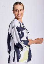 Load image into Gallery viewer, See Saw Linen 3/4 Sleeve Top with Feature Button - Navy/Pine Lime
