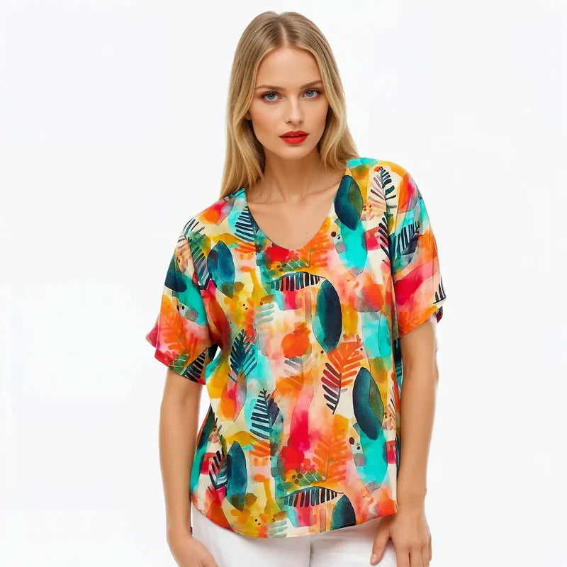 Claire Powell V Neck Tee - Tropicana
