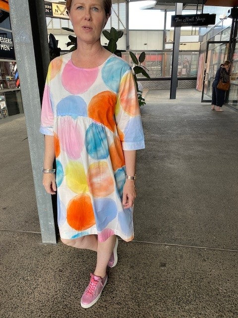 See Saw - 3/4 Sleeve Btn Bck Dress - Pastel Spot - SS550