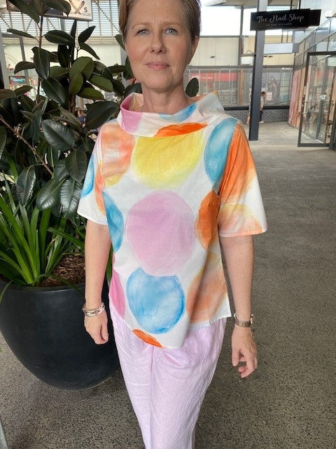 See Saw - SS Cowl Nk Top - Pastel Spot - SS545