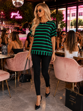 Load image into Gallery viewer, Lauren Soho Tee - Black &amp; Emerald Green Stripe
