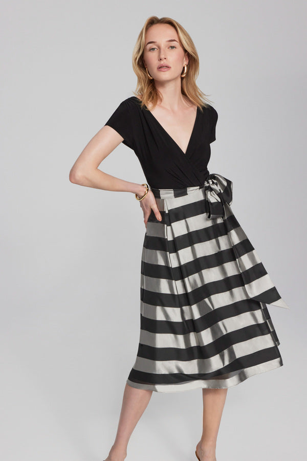 Joseph Ribkoff Striped Dual Fabric Dress - Black/Silver