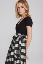 Load image into Gallery viewer, Joseph Ribkoff Striped Dual Fabric Dress - Black/Silver
